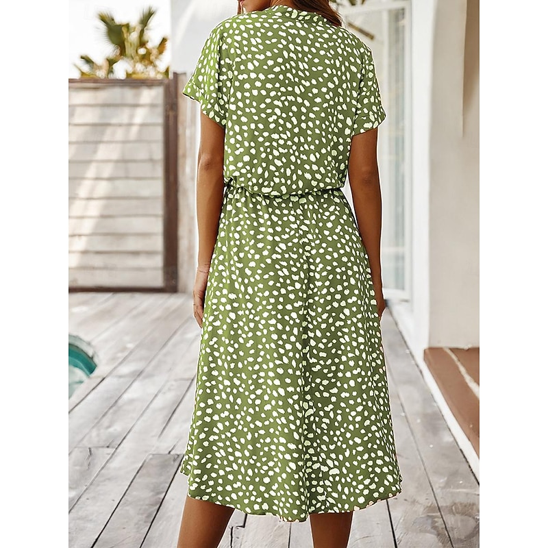 Women's Casual Dress Floral Button Print Shirt Collar Midi Dress Stylish Casual Daily Vacation Short Sleeve Summer4