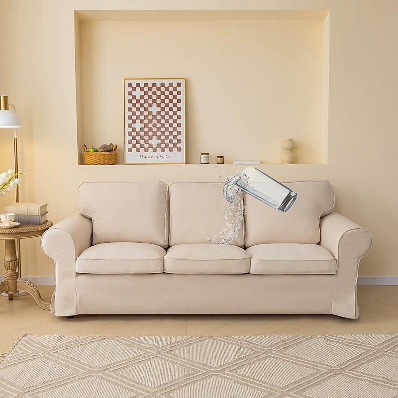 3-seat Sofa Cover 20% Linen Breathing Solid Color Quilted Cotton and Linen Slipcovers  LITB PRIME cover Ektcover3