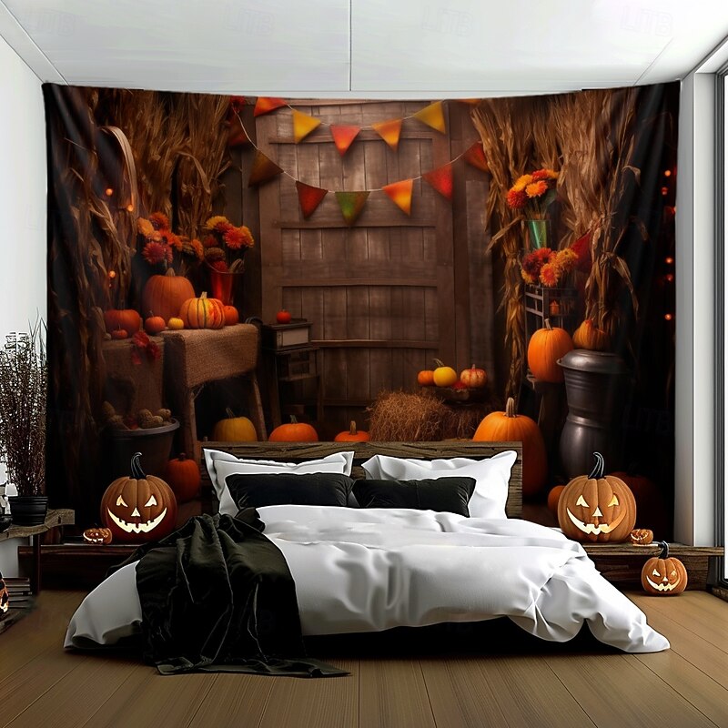 Pumpkin Hanging Tapestry Wall Art Inside House Large Tapestry Mural Decor Photograph Backdrop Blanket Curtain Home Bedroom Living Room Decoration3