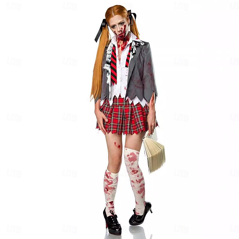 Zombie Student Halloween Cosplay Costume Outfits Scary Costume Adults' Women's Carnival Masquerade Mardi Gras Party Masquerade Easy Halloween Costumes Dress Up2