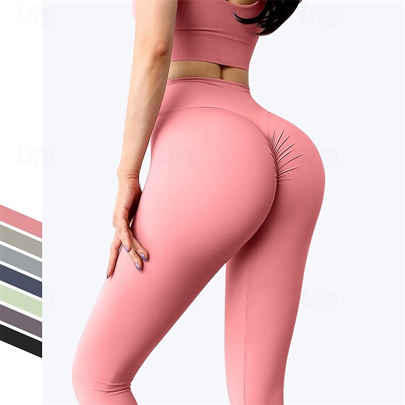 Women's Yoga Pants Yoga Leggings Elastic Waistband High Waist Pilates Gym Workout Workout Tights Solid Color Black Pink Navy Blue Sports Activewear Stretchy Slim
