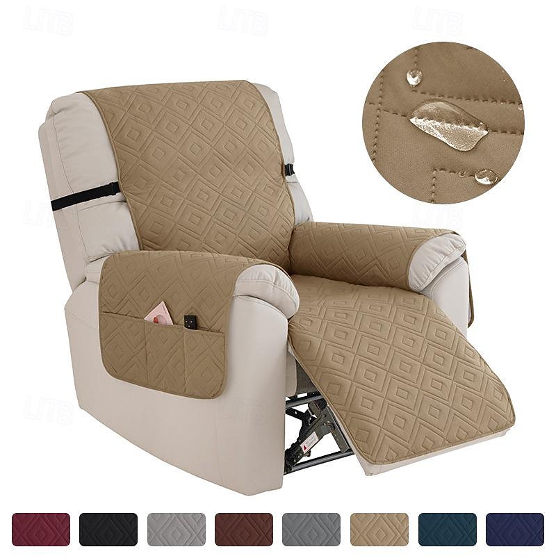 100% Waterproof Reclining Couch Covers, Non Slip Covers for Recliner Chair with Pocket, Washable Reclining Chair Quilted Furniture Protector for Kids, Pets2