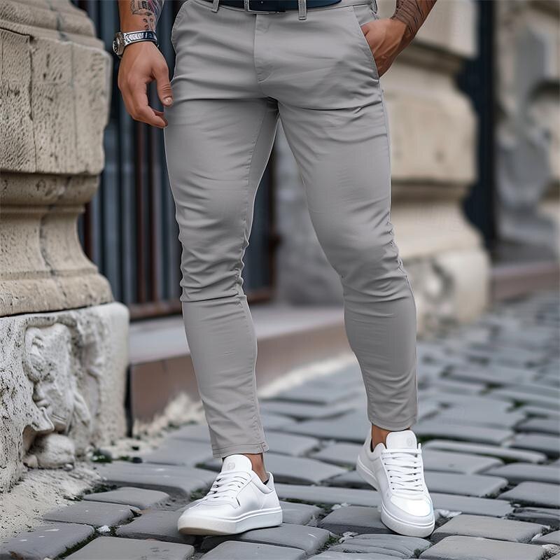 Men's Trousers Chinos Chino Pants Casual Pants Pocket Plain Comfort Breathable Full Length Outdoor Daily Going out Fashion Streetwear Black White Micro-elastic3