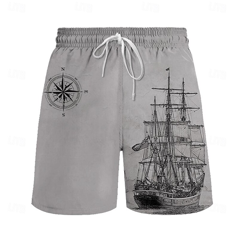 Men's Sailboat Swim Trunks Swim Shorts Board Shorts Mid Waist Fashion Streetwear Designer Casual Daily Holiday Pocket Drawstring Elastic Waist Designer Clothing Apparel