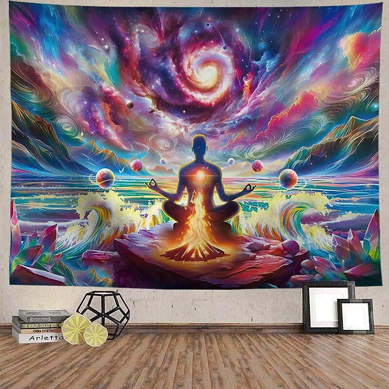 Blacklight Tapestry UV Reactive Glow in the Dark Glow Party Neon Chakra Bohemian Boho Psychedelic Trippy Misty Hanging Tapestry Wall Art Mural for Living2