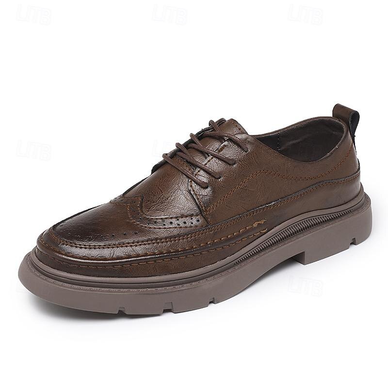 Men's Brown Leather Brogue Oxford Shoes - Stylish and Durable Lace-Up Dress Shoes with Rugged Sole for Formal and Casual Wear4