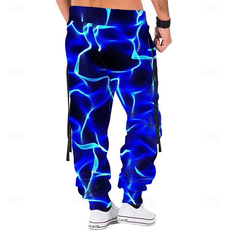 Men's Graphic Sweatpants Joggers Pants Trousers Mid Waist Drawstring Elastic Waist Casual Dark Outdoor Street Dailywear Pocket Spring Fall Winter 3D Print Blue2