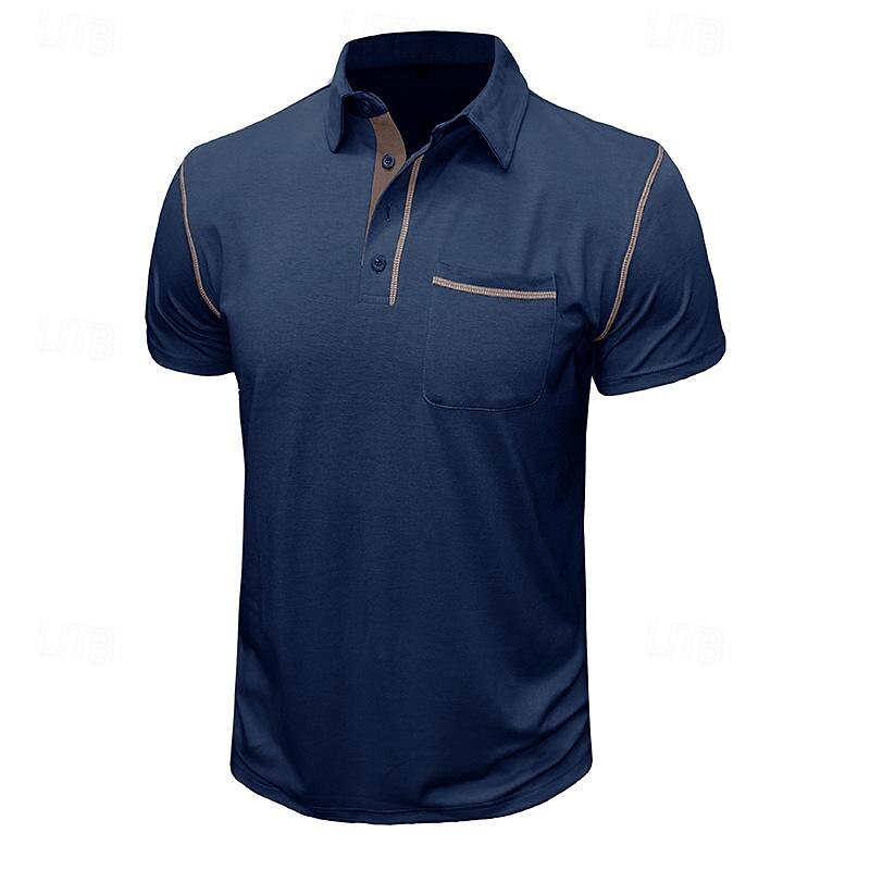 Men's Cotton Polo Shirt Golf Shirt Work Casual Lapel Short Sleeve Basic Modern Color Block Patchwork Button Spring & Summer Regular Fit Army Green Lake blue Forest Green Black White Burgundy Cotton3