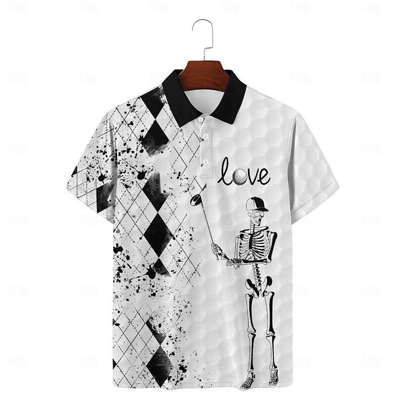 2024 Summer New Style Cross-border European and American 3D Printed Personalized Skull Golf Loose Men's Short Sleeve Polo4
