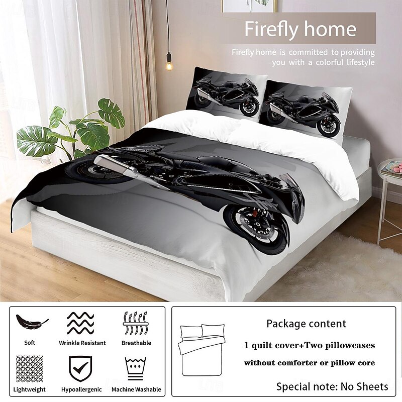 Alloy Motorcycle Duvet Cover Set - Includes Duvet Cover and Pillowcases - Bold and Stylish Motorcycle Design - Soft and Durable Fabric4