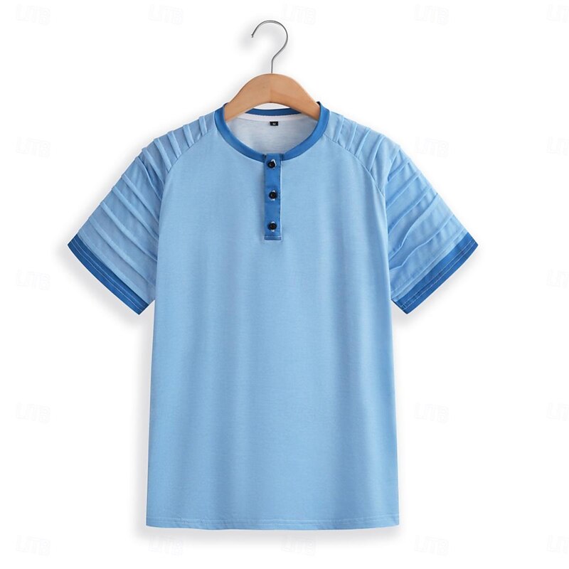 Men's T shirt Tee Tee Top Plain Slim Pleated Standing Collar Street Vacation Short Sleeves Lace up Clothing Apparel Fashion Designer Basic4