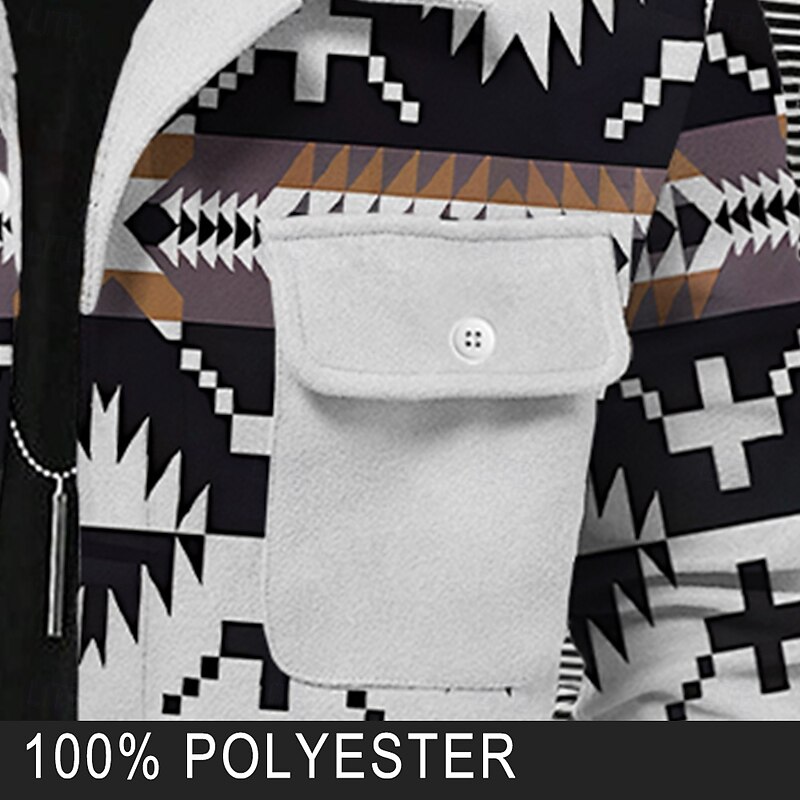 Men's Cowboy Western Shirt Shirt Jacket Long Sleeve Vintage Casual Daily Wear Going out Fall & Winter Turndown Buttons 3D Print 2 Pockets Gray3