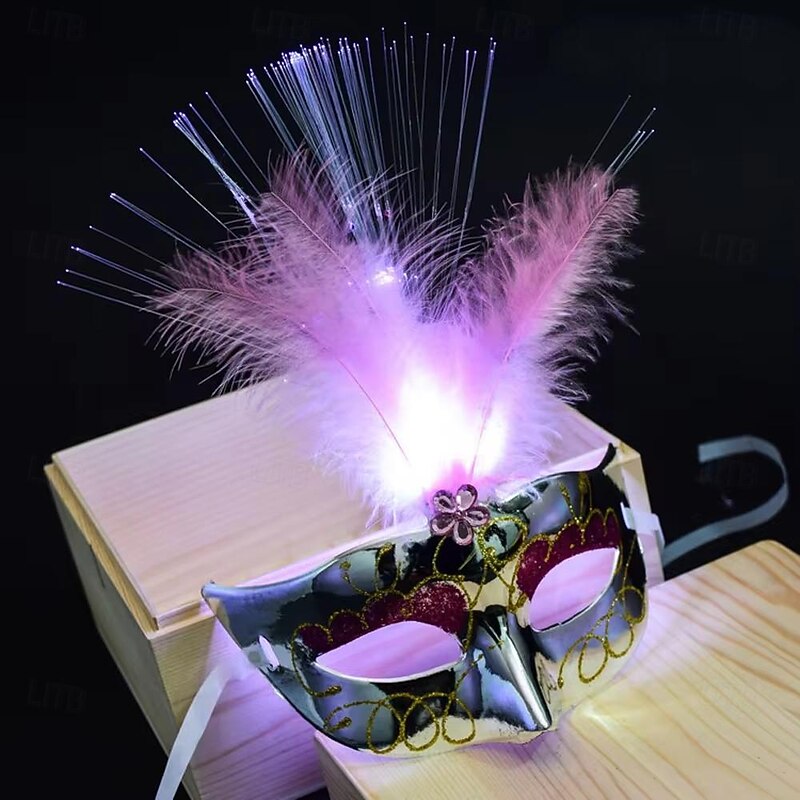 6 Packs Women Venetian Venice Feather LED Mask Luminous Masquerade Mask Bachelorette Party Fancy Dress Princess Ball Masks Carnival Mask4