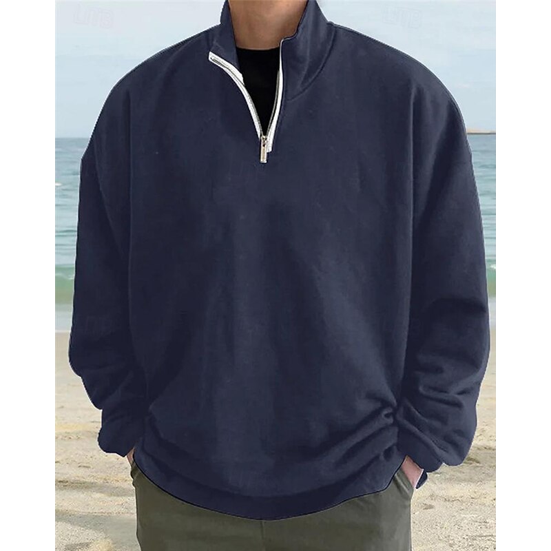 Men's Sweatshirt Quarter Zip Sweatshirt Light Khaki. Black White Wine Red Half Zip Plain Sports & Outdoor Daily Holiday Polyester Streetwear Basic Casual Spring &  Fall Clothing Apparel Hoodies3