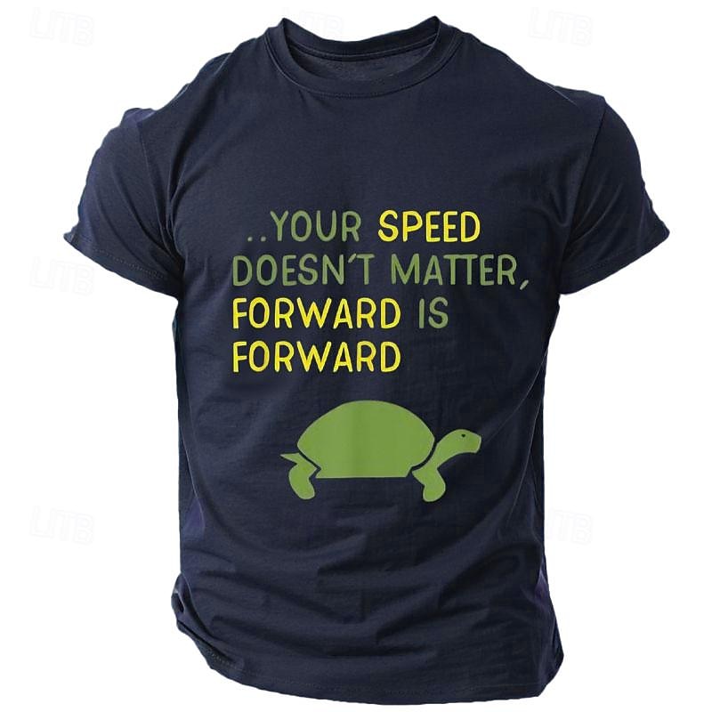 Men's Motivational Turtle Graphic T-Shirt: "Your Speed Doesn't Matter, Forward Is Forward" Inspirational Quote Tee, Olive Green Short Sleeve3