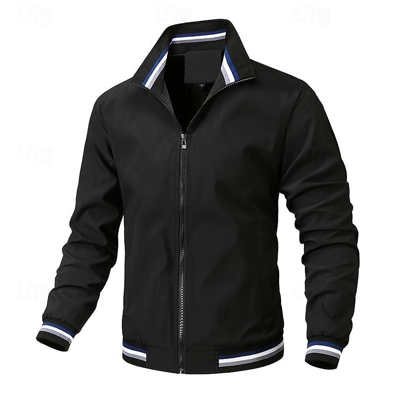 Men's Lightweight Jacket Bomber Jacket Daily Vacation Pocket Spring &  Fall Plain Fashion Classic Lapel Regular Black White Yellow Light Green Dark Blue Jacket2
