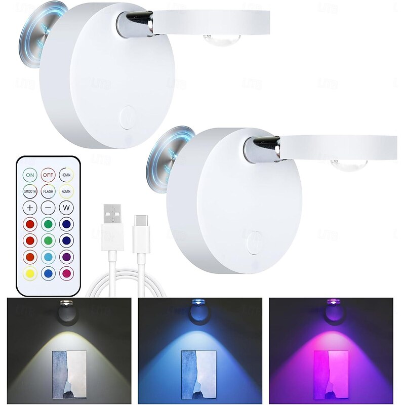 Picture Lights USB Rechargeable Painting Light 13 Colors Wireless Remote Control Dimmable Timer Color Change Mini Indoor Spotlight Art Gallery Living Room Photo Frame Decoration 1/2pcs for Halloween2