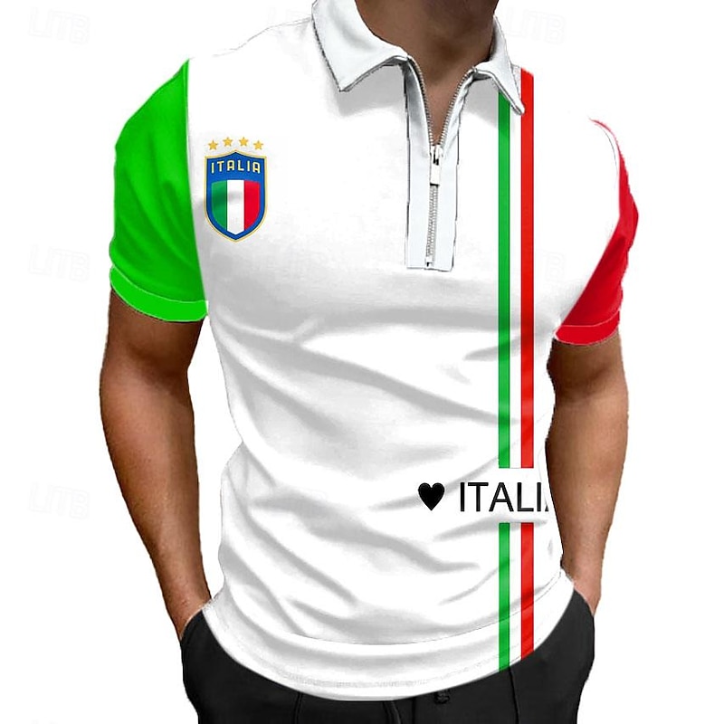 Men's Veterans Patriotic Zip Polo Shirts Golf Shirt Short Sleeve Polo Shirts Collared Shirts Casual Streetwear Vacation Wear Party Outfits 3D Print Quarter Zip Polo White Army Green Red4