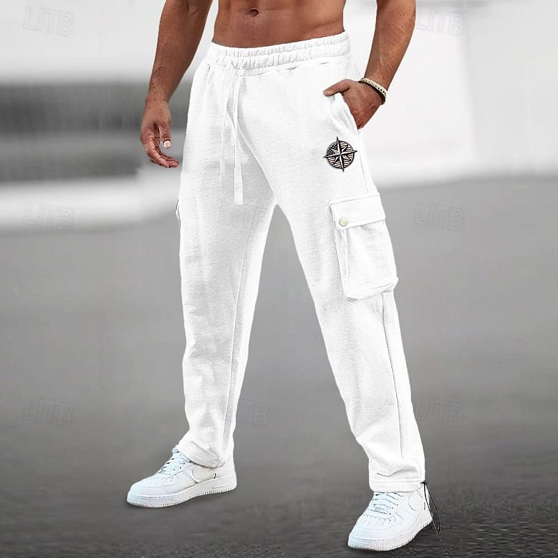 Men's Embroidery Sweatpants Joggers Trousers Cargo Sweatpants Drawstring Elastic Waist Multi Pocket Plain Comfort Breathable Casual Daily Outdoor Sports Fashion Spring Summer Black White
