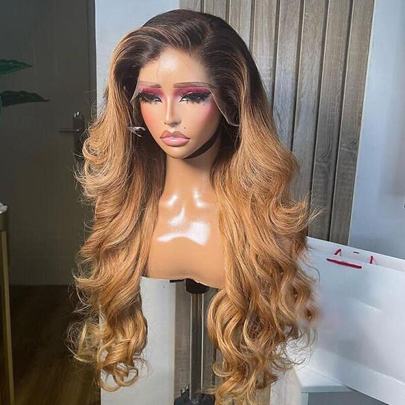 Remy Human Hair 13x4 Lace Front Wig Free Part Vietnamese Hair Wavy Multi-color Wig 130% 150% Density Ombre Hair Glueless With Bleached Knots Pre-Plucked For Women Long Human Hair Lace Wig3