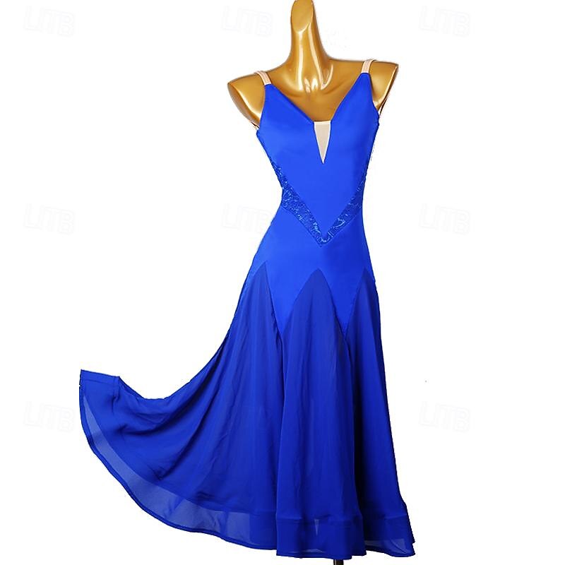 Ballroom Dance Dress Splicing Women's Performance Party Sleeveless Chiffon Mesh Spandex