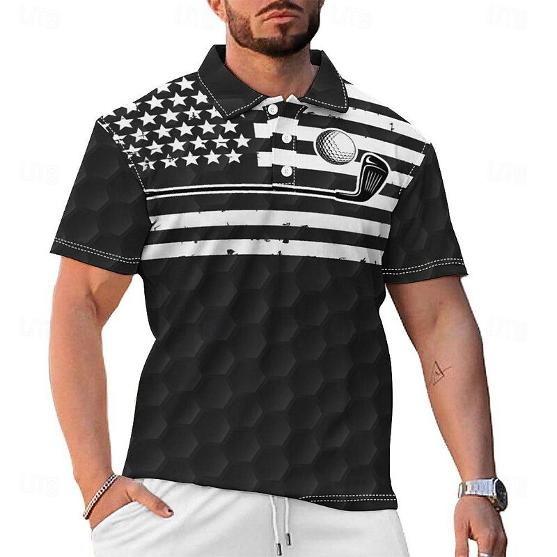 Men's Veterans Patriotic Short Sleeve Polo Shirts Casual Daily Wear Spring & Summer Black3