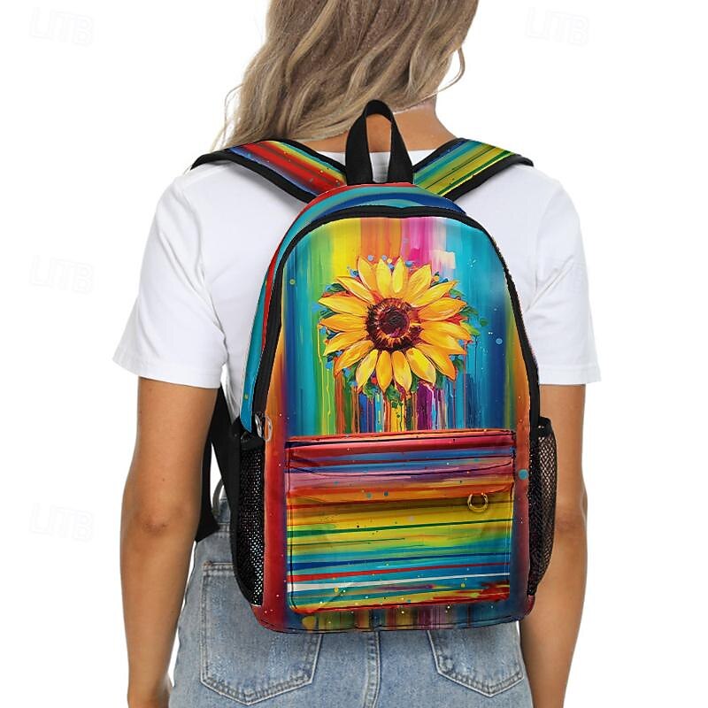 Colorful Sunflower Backpack for School and Travel – Durable Canvas Bag with Vibrant Artistic Design and Adjustable Straps3