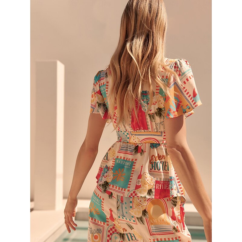 Tencel Tie Front Ruffle Sleeve V Neck Blouse4