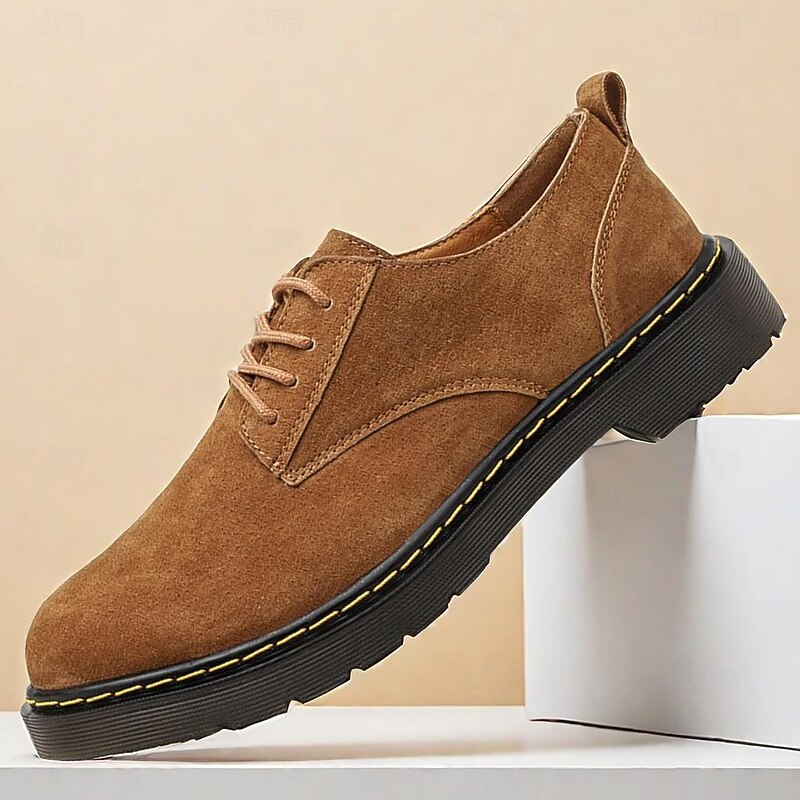 Men's Classic Suede Oxfords with Durable Rubber Sole – Stylish Tan Lace-Up Shoes for All Occasions2