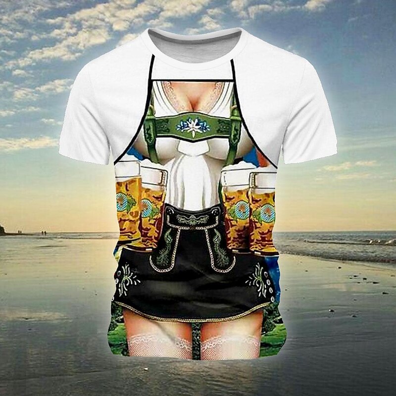 Oktoberfest Men's Germany Dirndls T Shirt Short Sleeve T shirt 3D Print Crew Neck Shirt Vacation Exaggerated Designer Carnival Party White 1 White Summer Spring Clothing Apparel S M L XL XXL XXXL4