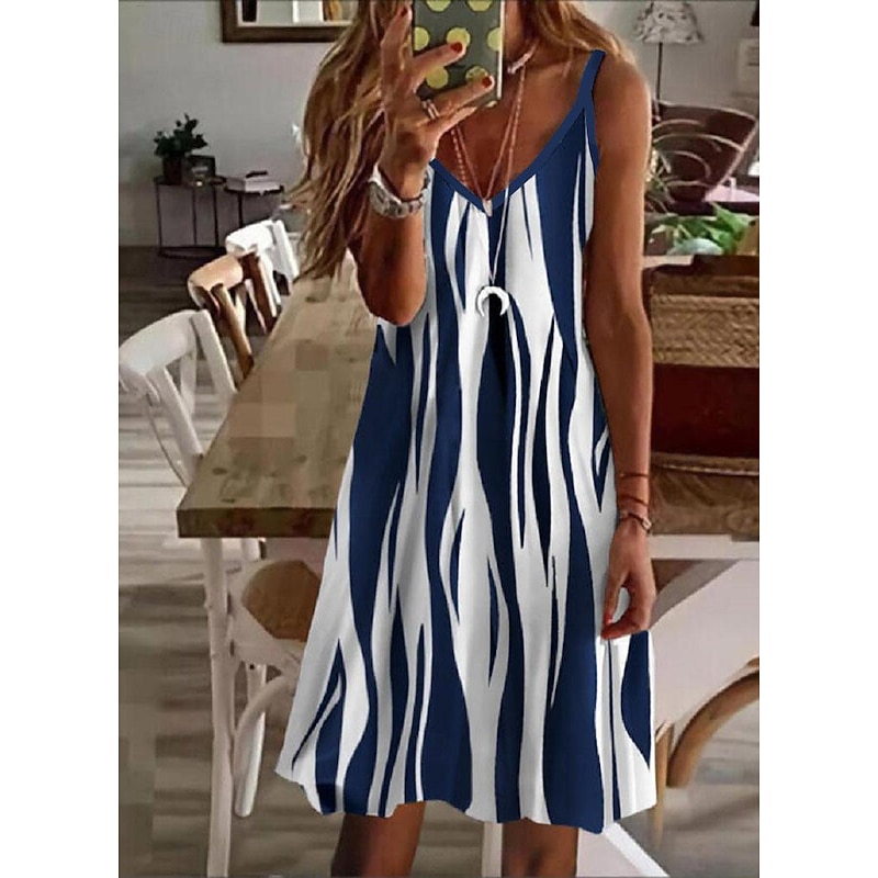 Women's Midi Dress Casual Dress Strap Dress Sundress Summer Dress Stylish Basic Sexy Vacation Daily Holiday Regular Fit Striped Sleeveless V Neck Black Wine Blue Green Summer Spring