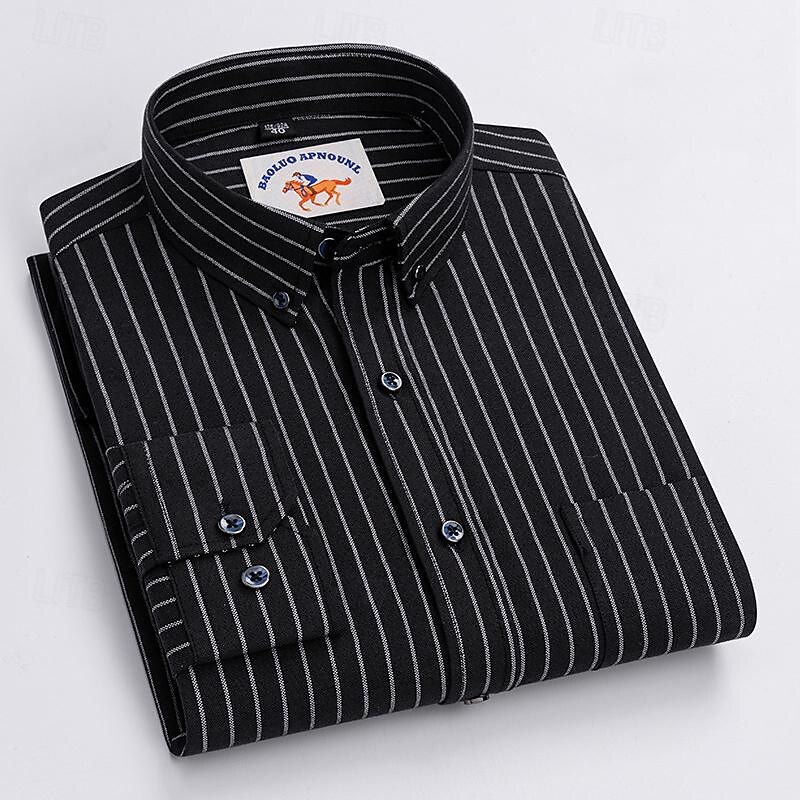 Men's Shirt Dress Shirt Button Up Shirt Stripes Wedding Party Black Pink Blue Light Sky Blue Long Sleeve Lapel Spring &  Fall Clothing Apparel Front Pocket2