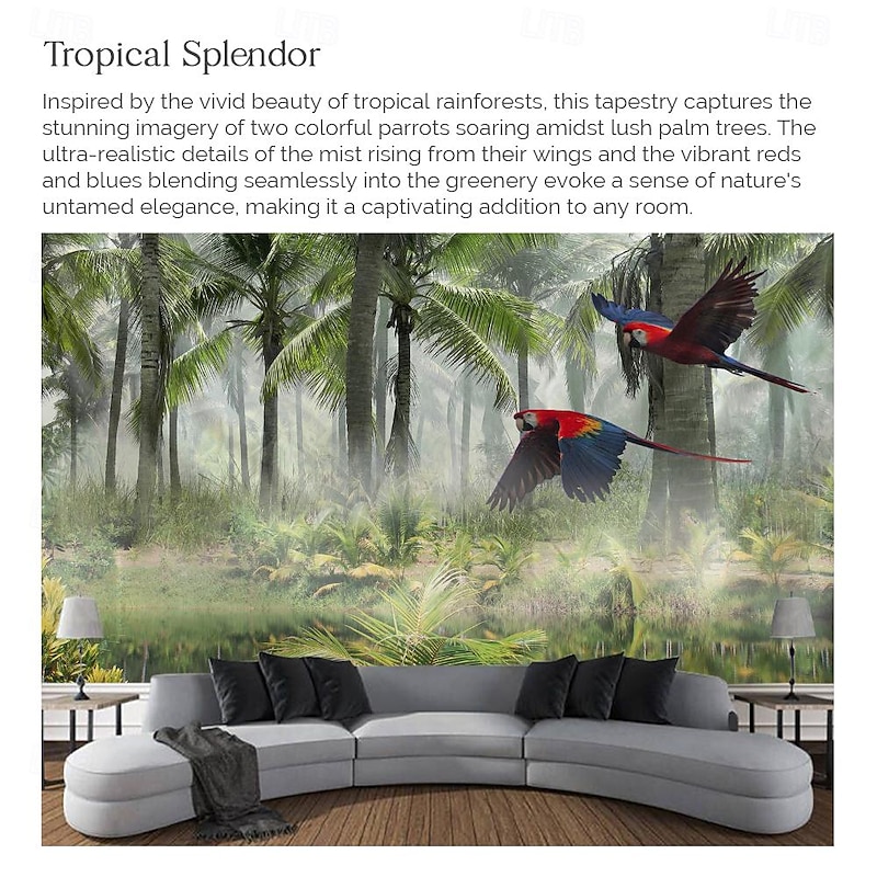 Tropical Forest Rainforest Hanging Tapestry Magic Nature Wall Art Large Tapestry Mural Decor Photograph Backdrop Blanket Curtain Home Bedroom Living Room Decoration3