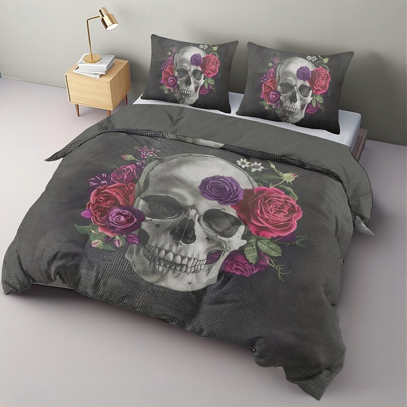 Halloween Skull Duvet Cover Set - Spooky and Stylish Skull Design - Includes Duvet Cover and Pillowcases - Soft and Cozy Fabric - Perfect for Adding a Halloween Vibe to Your Bedroom3
