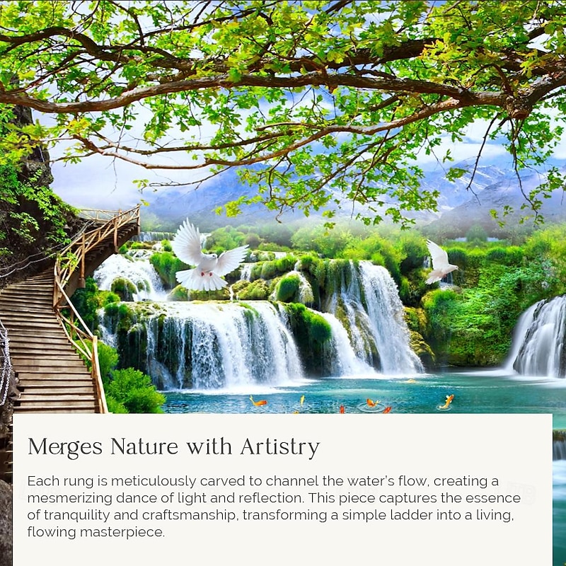 Beautiful wooden ladder waterfall scenery tapestry hanging cloth background cloth decorative cloth hanging cloth3