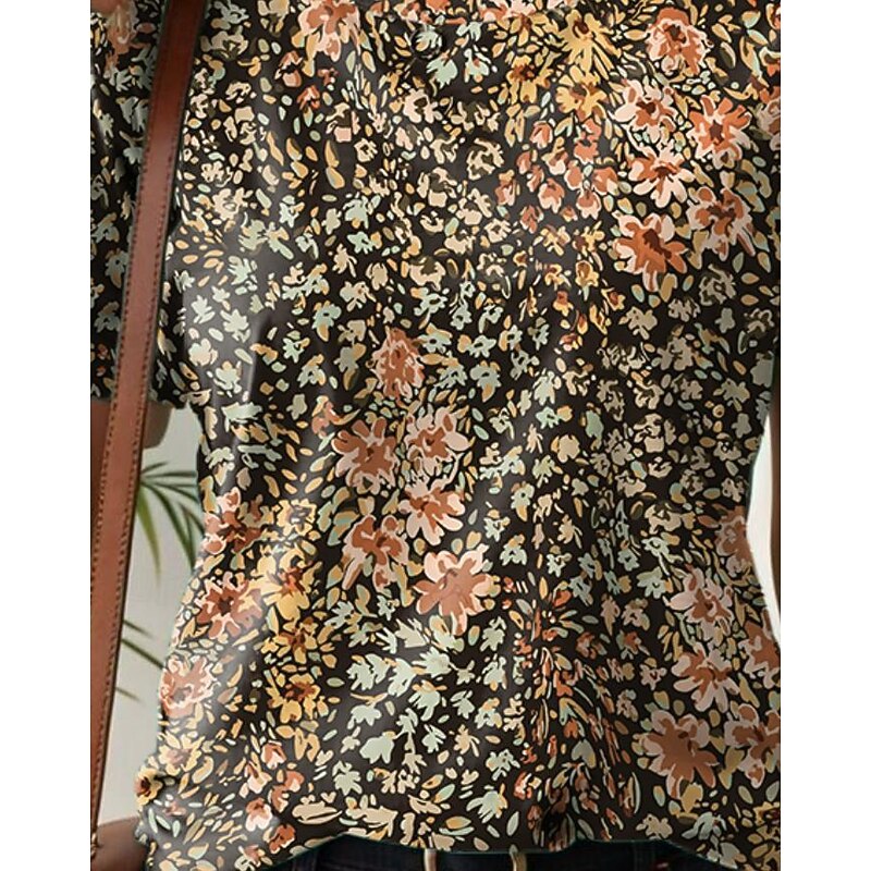 Women's T Shirt Floral Stylish Casual Short Sleeve Crew Neck Regular Tops Daily Print Khaki Summer3