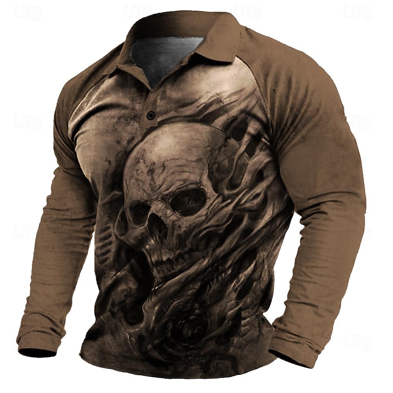 Day of the Dead Men's Skull Polo Shirts Short Sleeve Polo Shirts Turndown Sportswear Abstract Casual Outdoor Street Daily Holiday 3D Print Spring & Summer Black Khaki Gray2