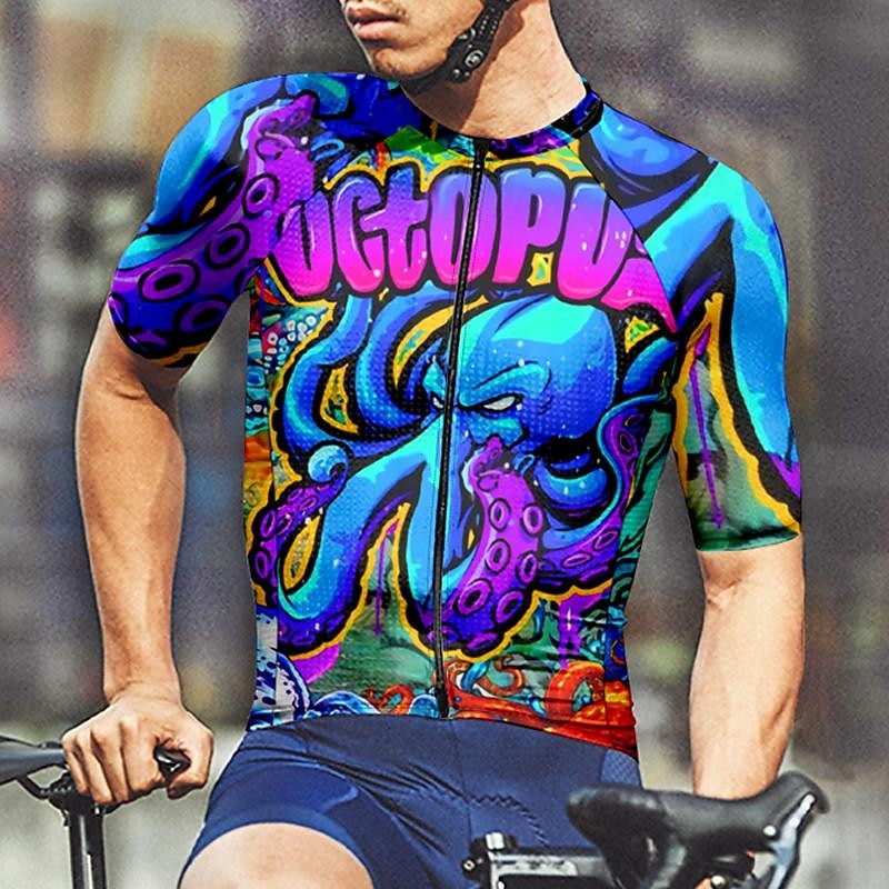 Men's Cycling Jersey Graphic Short Sleeve Bike Tee Tshirt Jersey Top with 3 Rear Pockets Mountain Bike MTB Quick Dry Breathable Sports Blue Clothing Apparel4