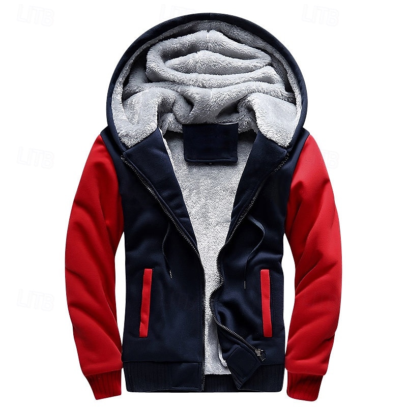 Men's Full Zip Hoodie Zip Up Hoodie Fleece Jacket Black Blue Light Grey Dark Gray Hooded Color Block Zip Up Patchwork Pocket Sports & Outdoor Daily Holiday Polyester Streetwear Basic Casual Fall3