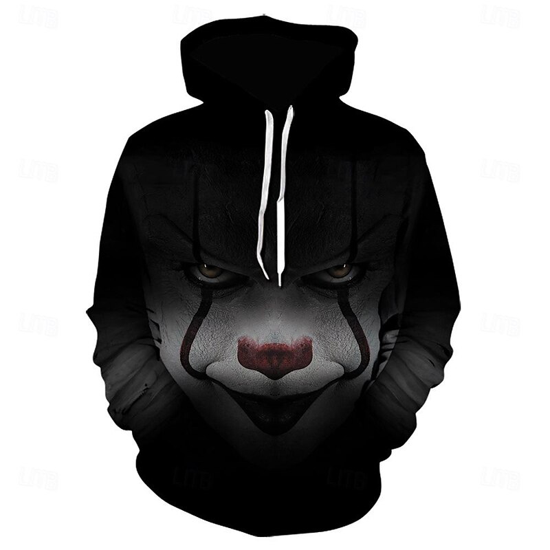 Art the Clown Hoodie Cartoon Manga Anime 3D Front Pocket Graphic Kangaroo Pocket For Couple's Men's Women's Adults' Halloween Carnival Masquerade 3D Print Casual Daily