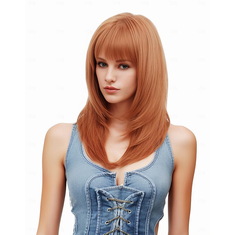 Long Wig with Bangs Layered Curly Wigs for Women Natural Synthetic Wigs Halloween Cosplay Party Wigs3