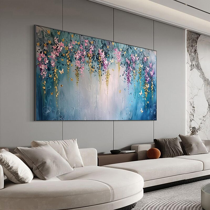 Handmade Original Gold Foil Flower Oil Painting On Canvas Abstract Wall Art Decor Gold Leaf Landscape Living Room Home Decor With Stretched Frame/Without Inner Frame Painting2