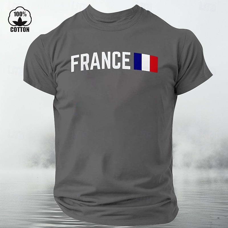 Men's France Flag Graphic T-Shirt, White 100% Cotton Short Sleeve3