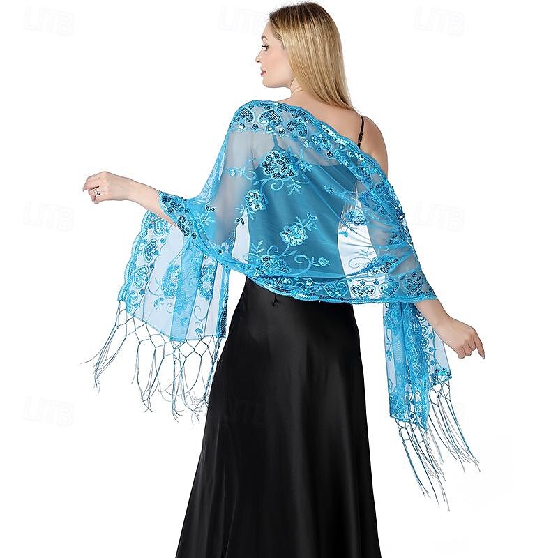 Women's 1920s Long Shawl Wraps,Sequin Flapper Evening Shawls for women formal/Party/Wedding/Formal/Harlem night2