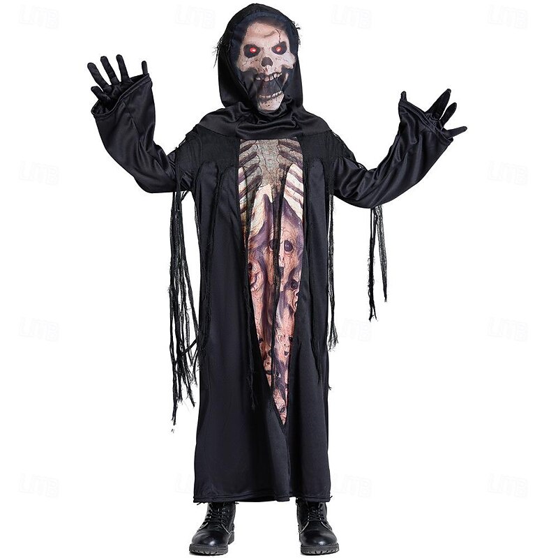 Ghost Grim Reaper Halloween Cosplay Costume Party Costume Masquerade Outfits Scary Costume Kid's Boys' Girls' Carnival Masquerade Mardi Gras Performance Party Halloween Easy Halloween Costumes Dress