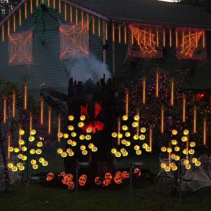 Halloween Outdoor Solar Pumpkin Lawn Lights Light Up Pumpkin Jack O Lantern Garden Decoration Waterproof Pumpkin Stake Light Halloween Tombstone Garden Lawn Courtyard Walkway Decor Street Lamp 1PC4