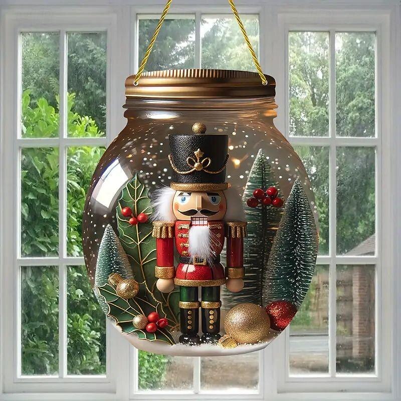 Christmas 2D Nutcracker Acrylic Pendant - Round Jar Design - 7.87x6.69 inches - Ideal for Bedroom, Living Room, and Courtyard Decor4