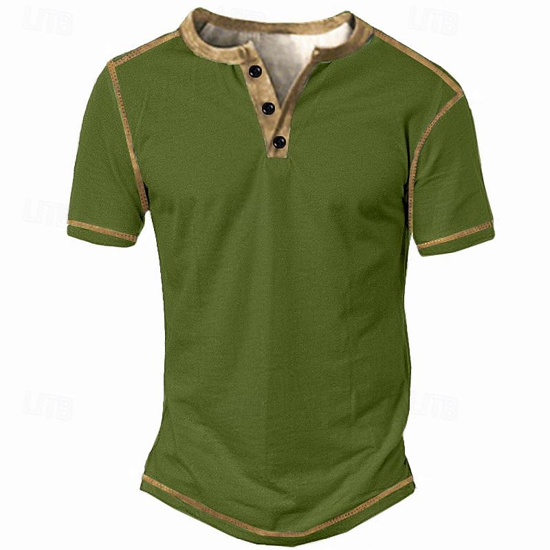 Men's T Shirt Henley Shirt Tee Short Sleeve Vintage Designer Basic Classic Button-Down Henley Outdoor Daily Sports Summer Light Green Royal Blue Blue Henley T-Shirt4