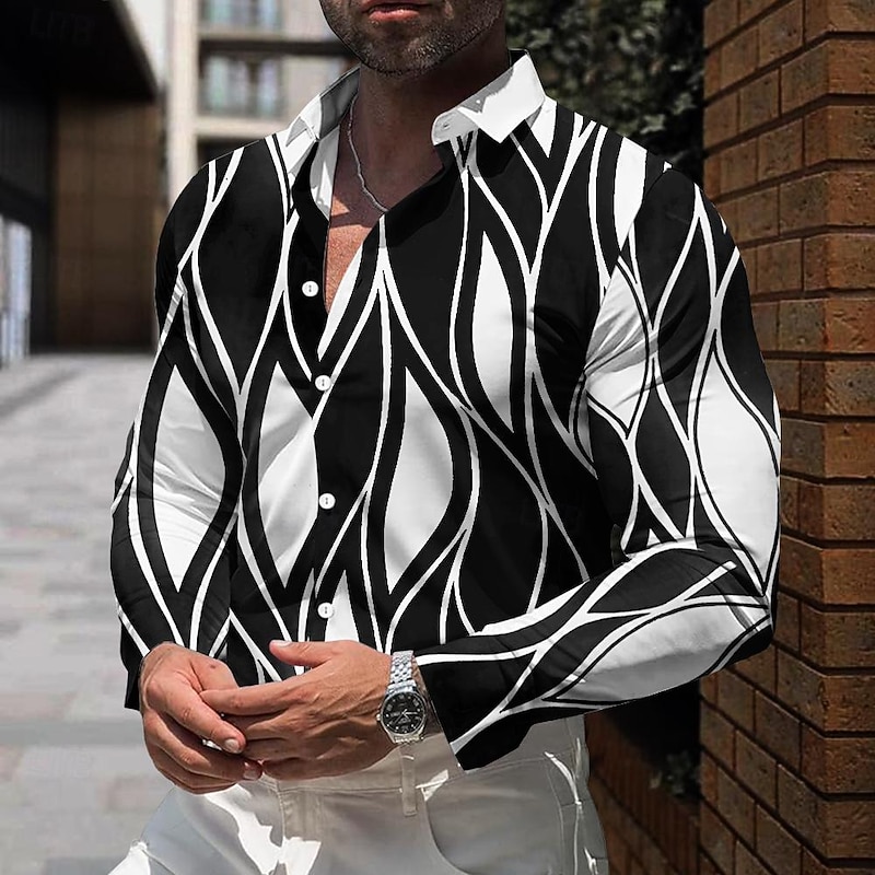 Men's Striped Geometric Pattern Shirt Dress Shirt Button Up Shirt Long Sleeve Business Casual Daily Fall Winter Spring & Summer Turndown Button Up 3D Print Black Blue Green2