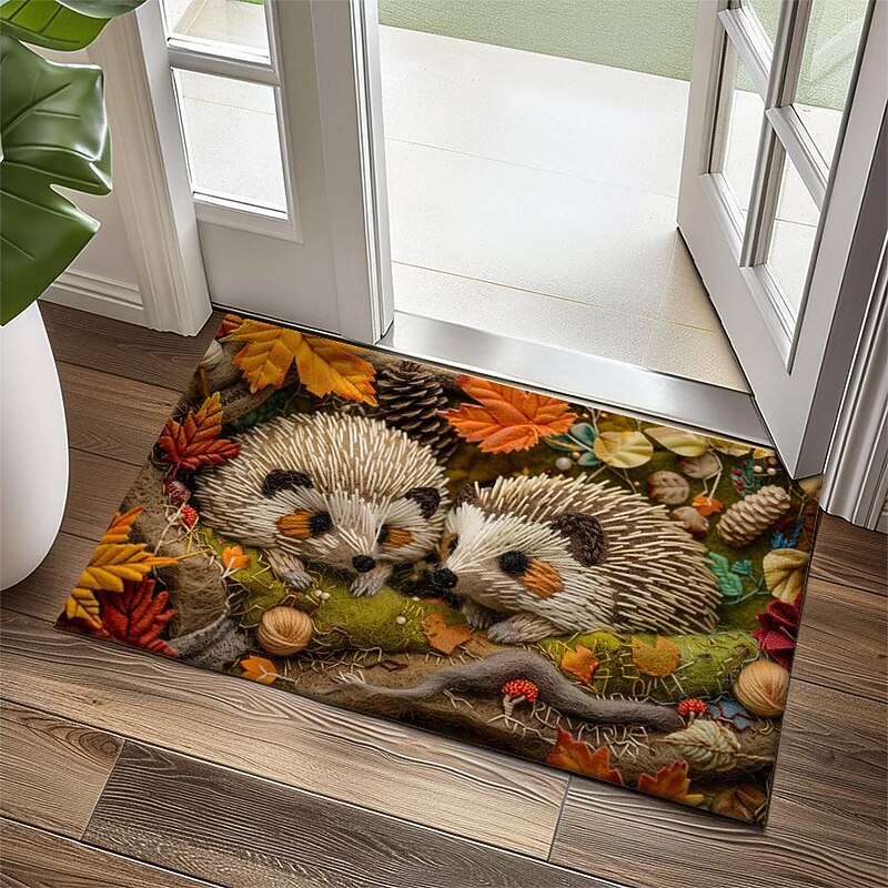 Hedgehog Forest Mushroom Doormat Kitchen Mat Floor Mat Non-Slip Area Rug Oil Proof Rug Indoor Outdoor Mat Bedroom Decor Bathroom Mat Entrance Rug4